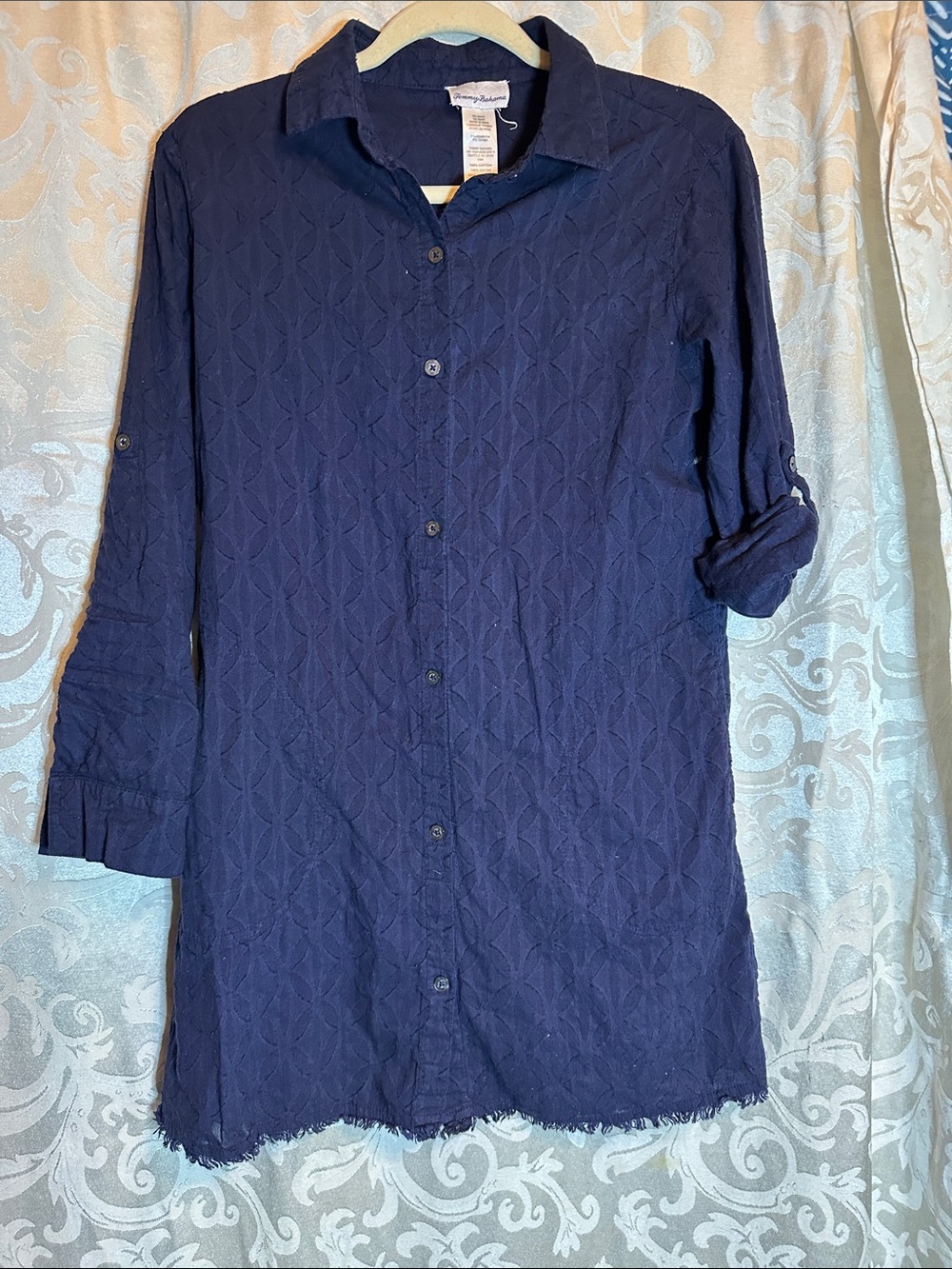 Tommy Bahama Navy Textured Midi Shirt Dress